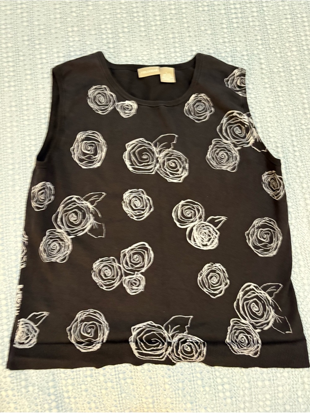 VINTAGE Field Gear Black & White Rose Floral Knit Sweater Vest sz Large
